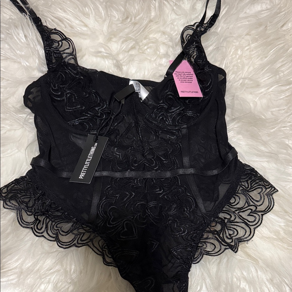 PrettyLittleThing Heart Embroidered Lace Bodysuit